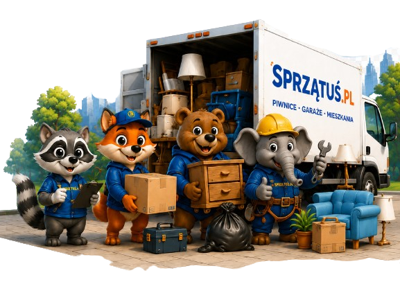Ekipa Sprzatusia z busem podczas wywozu rzeczy